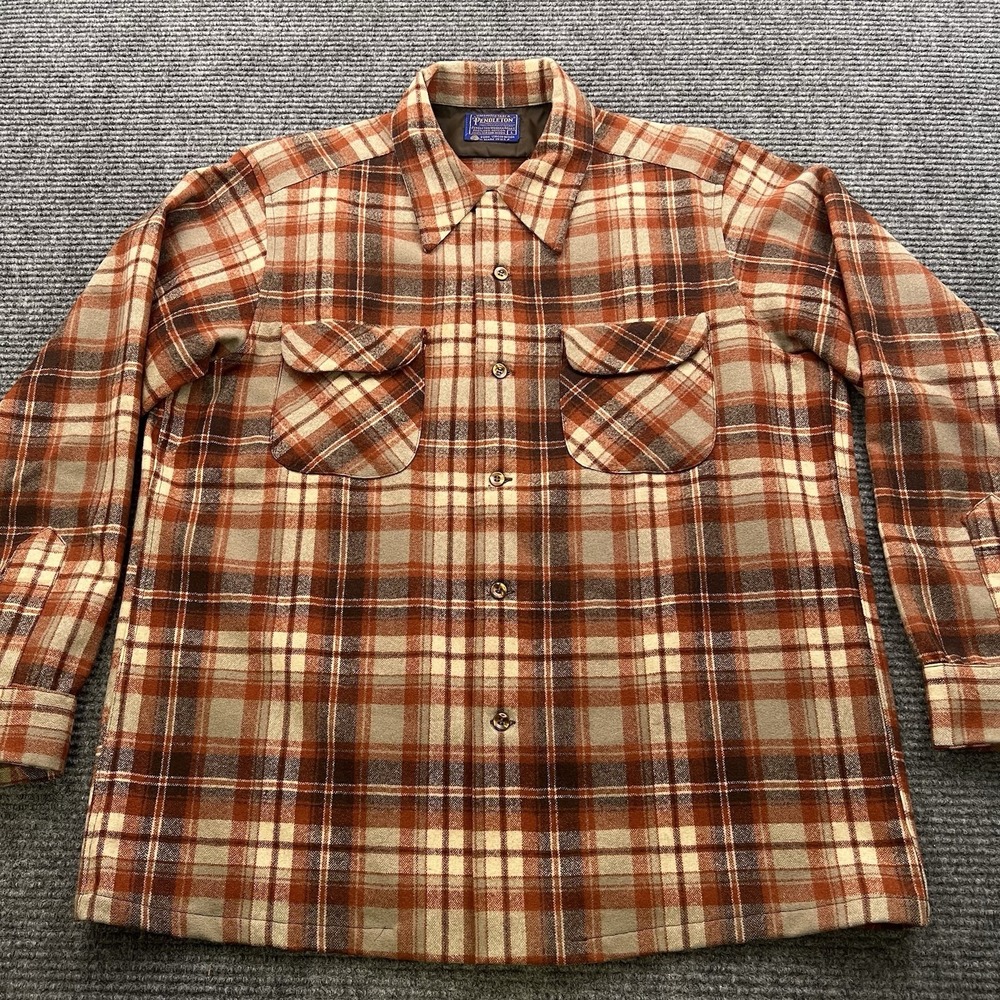 Vintage Pendleton Wool Board Flannel‎ Plaid Loop Collar Flap Pockets Men's Large